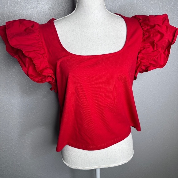 A New Day Red top with ruffle sleeves XL - Picture 1 of 7